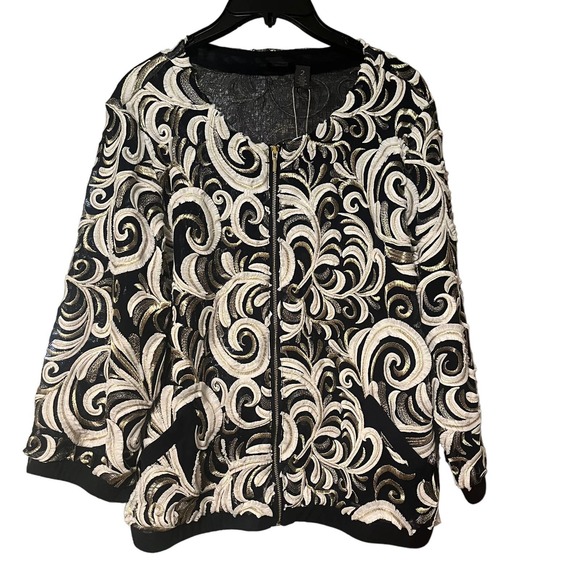 NWT Chico's Travelers Collection Scrolled Bomber Jacket Size 2 Large Navy Gold - Picture 7 of 11